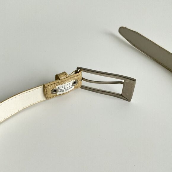 Tan Belt Size 12 Textured Faux Leather Silver-tone Long Buckle - Picture 3 of 9